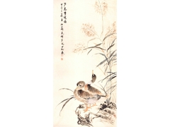 蘆葦雙鴨圖